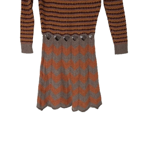 SEE BY CHLOE Brown and Orange Cutout Knitted Wool Sweater Dress Women's Size 2 - Picture 10 of 15